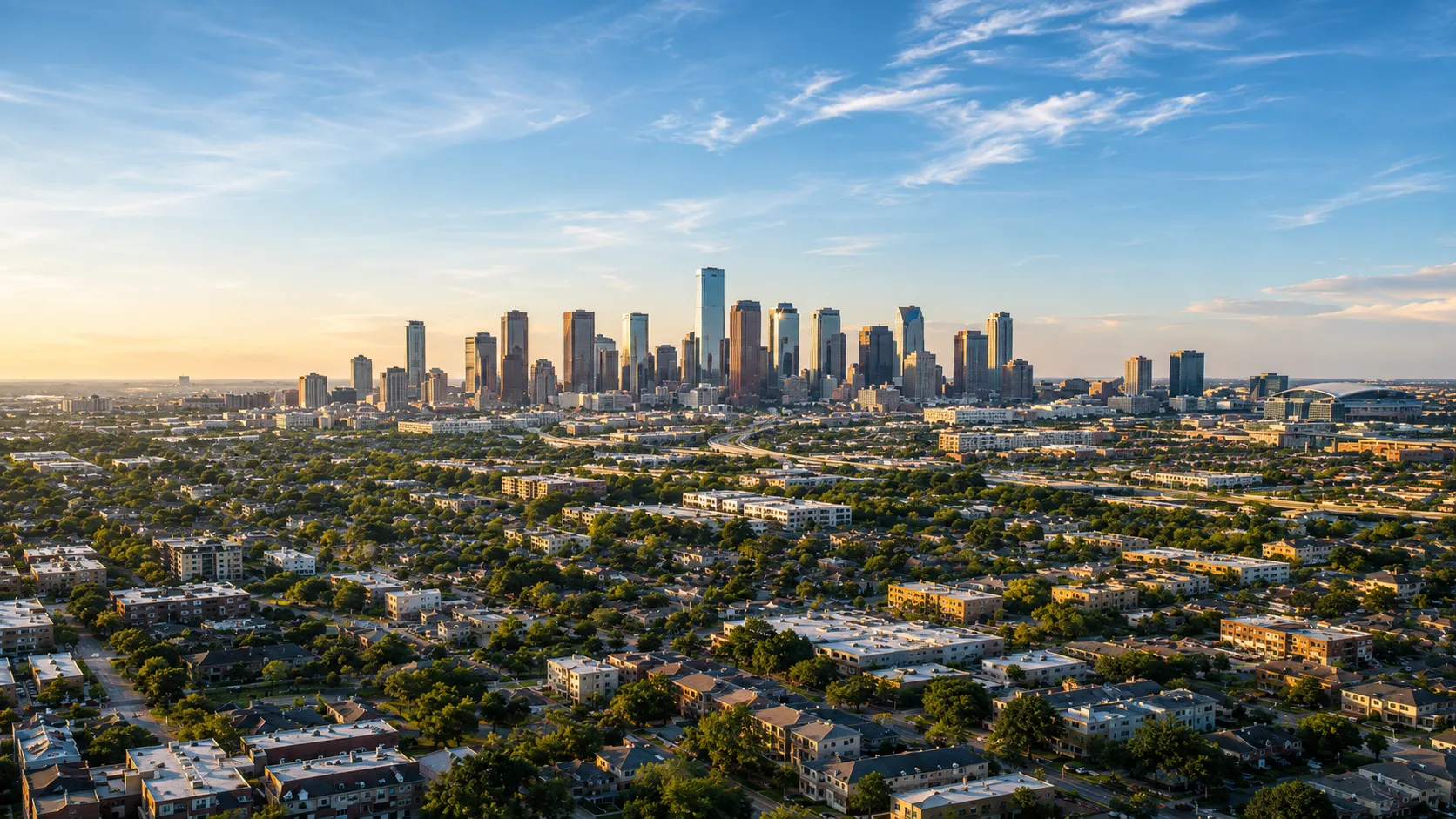 Houston, Texas skyline. Merner's Painting & Decorating service area including Spring, TX