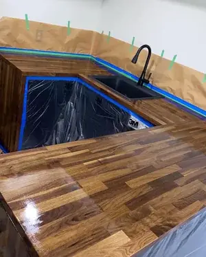 Stained and refinished wood cabinet surfaces in Houston, TX